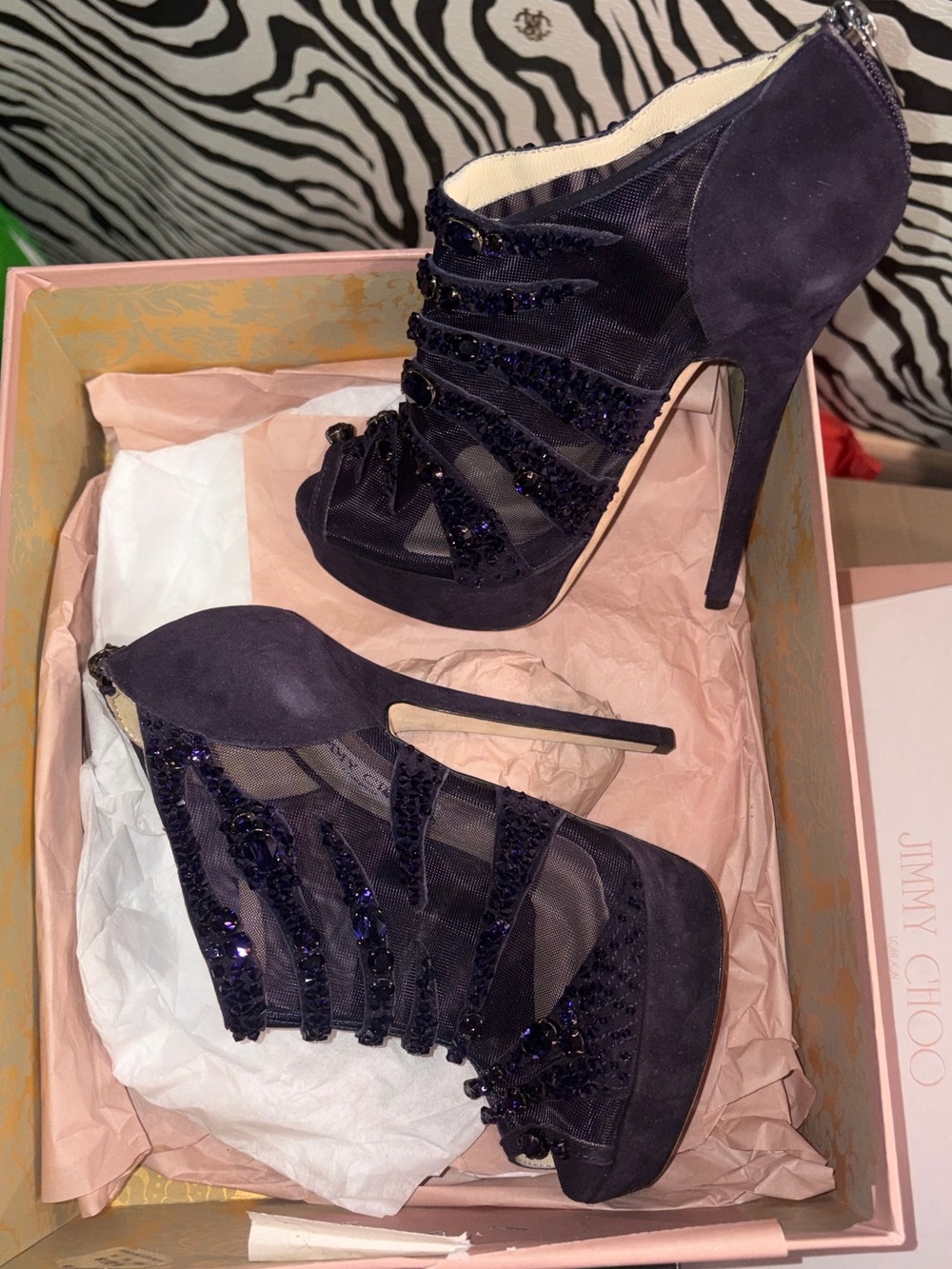 Jimmy Choo Women’s Purple Suede Crystal Booties